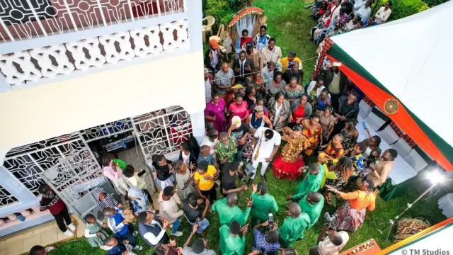 An outdoor gathering viewed from above